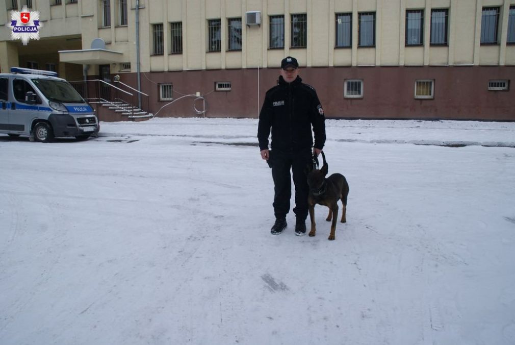 Czworonożny funkcjonariusz doprowadził mundurowych do miejsca, w którym przebywali sprawcy, foto: Policja