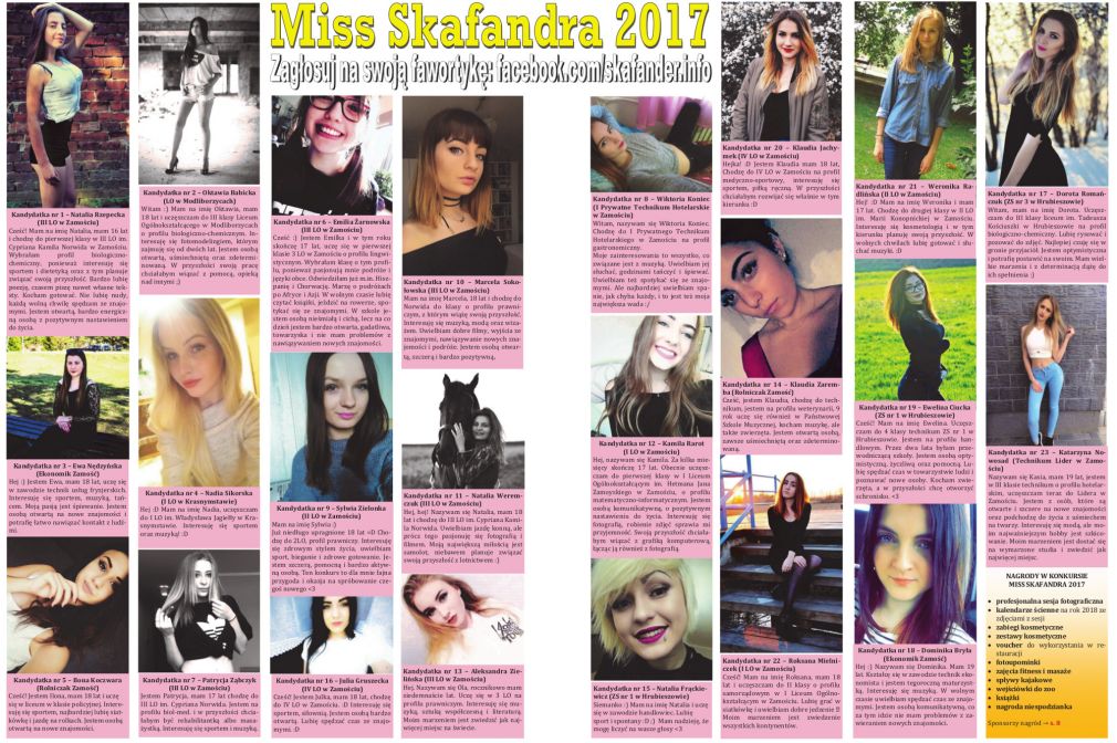Gazeta prezentuje raz jeszcze wszystkie kandydatki do tytułu Miss Skafandra 2017, źródło: Skafander nr 6 (98)