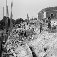 Zamość, Bastion VII, rekonstrukcja murów obronnych, 1978 r. Fot. Stanisław Orłowski / Archiwum Państwowe w Zamościu.