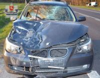 W zderzeniu z leśną zwierzyną ucierpiał kierowca i pasażer BMW, foto: Policja